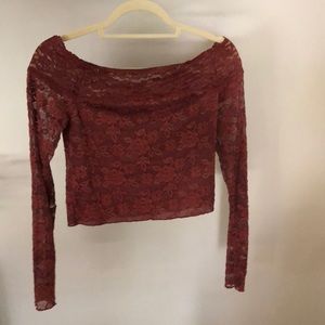 Free people off the shoulder rust orange lace top